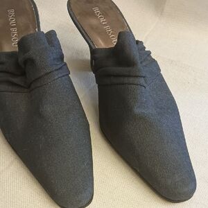 Bisou Bisou Charcoal Dark Demin Stretch Pointed Slip-On Mules, Never Worn, Sz 9